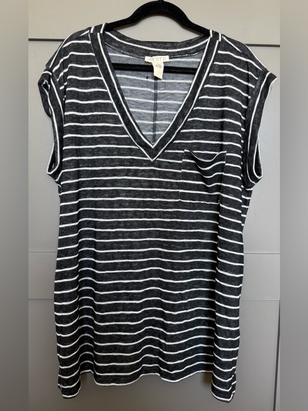 torrid Black & White Striped V-Neck Pocket Tunic